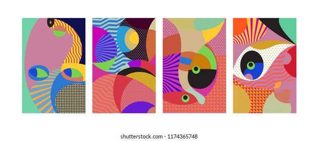 Vector Abstract Colorful Geometric and Curvy pattern background illustration. Set of Abstract Tribal Ethnic background for Cover, Poster, and print in Eps 10.
