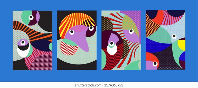 Vector Abstract Colorful Geometric and Curvy pattern background illustration. Set of Abstract Tribal Ethnic background for Cover, Poster, and print in Eps 10.
