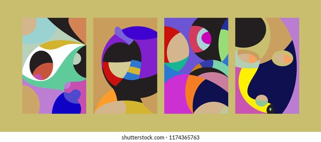 Vector Abstract Colorful Geometric and Curvy pattern background illustration. Set of Abstract Tribal Ethnic background for Cover, Poster, and print in Eps 10.
