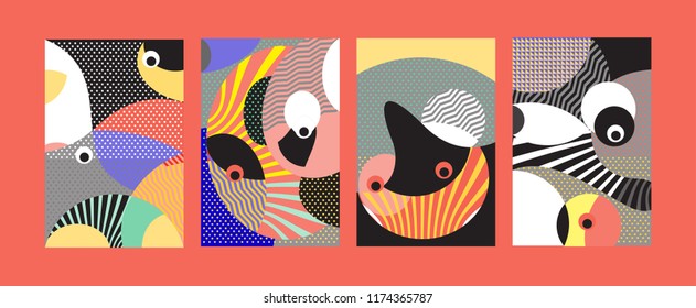 Vector Abstract Colorful Geometric and Curvy pattern background illustration. Set of Abstract Tribal Ethnic background for Cover, Poster, and print in Eps 10.
