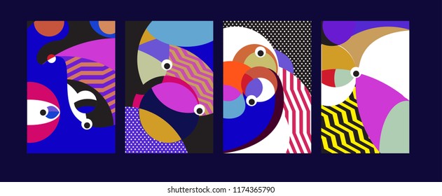 Vector Abstract Colorful Geometric and Curvy pattern background illustration. Set of Abstract Tribal Ethnic background for Cover, Poster, and print in Eps 10.
