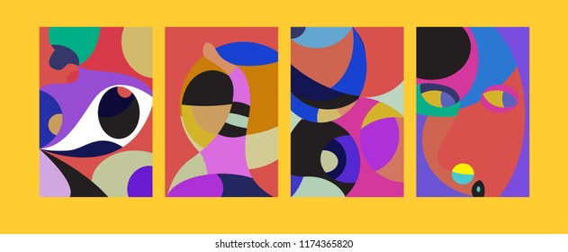 Vector Abstract Colorful Geometric and Curvy pattern background illustration. Set of Abstract Tribal Ethnic background for Cover, Poster, and print in Eps 10.
