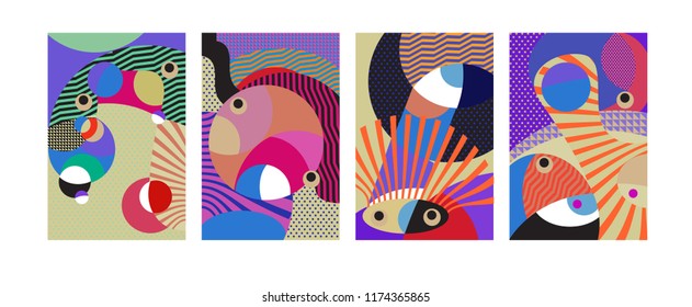 Vector Abstract Colorful Geometric and Curvy pattern background illustration. Set of Abstract Tribal Ethnic background for Cover, Poster, and print in Eps 10.
