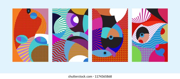 Vector Abstract Colorful Geometric and Curvy pattern background illustration. Set of Abstract Tribal Ethnic background for Cover, Poster, and print in Eps 10.
