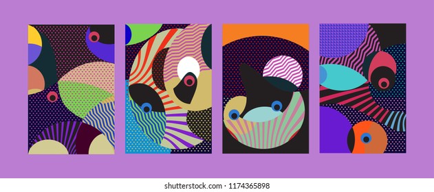 Vector Abstract Colorful Geometric and Curvy pattern background illustration. Set of Abstract Tribal Ethnic background for Cover, Poster, and print in Eps 10.
