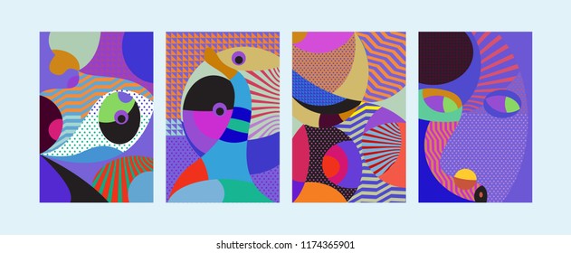 Vector Abstract Colorful Geometric and Curvy pattern background illustration. Set of Abstract Tribal Ethnic background for Cover, Poster, and print in Eps 10.
