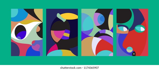 Vector Abstract Colorful Geometric and Curvy pattern background illustration. Set of Abstract Tribal Ethnic background for Cover, Poster, and print in Eps 10.
