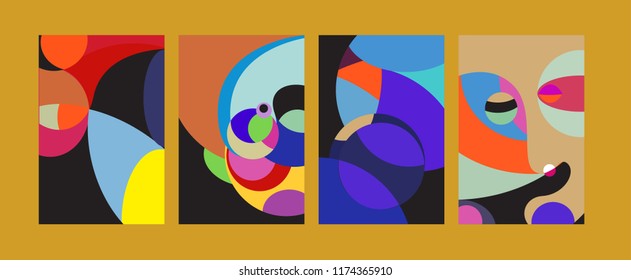 Vector Abstract Colorful Geometric and Curvy pattern background illustration. Set of Abstract Tribal Ethnic background for Cover, Poster, and print in Eps 10.
