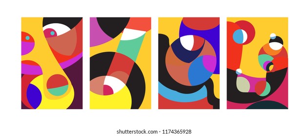 Vector Abstract Colorful Geometric and Curvy pattern background illustration. Set of Abstract Tribal Ethnic background for Cover, Poster, and print in Eps 10.
