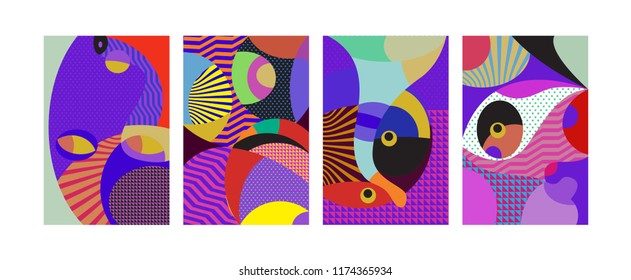 Vector Abstract Colorful Geometric and Curvy pattern background illustration. Set of Abstract Tribal Ethnic background for Cover, Poster, and print in Eps 10.
