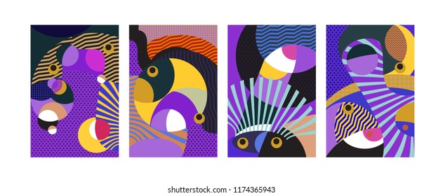 Vector Abstract Colorful Geometric and Curvy pattern background illustration. Set of Abstract Tribal Ethnic background for Cover, Poster, and print in Eps 10.
