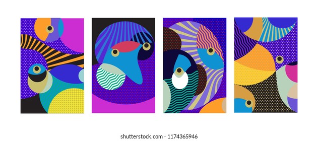 Vector Abstract Colorful Geometric and Curvy pattern background illustration. Set of Abstract Tribal Ethnic background for Cover, Poster, and print in Eps 10.
