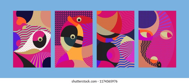 Vector Abstract Colorful Geometric and Curvy pattern background illustration. Set of Abstract Tribal Ethnic background for Cover, Poster, and print in Eps 10.
