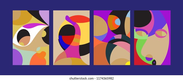 Vector Abstract Colorful Geometric and Curvy pattern background illustration. Set of Abstract Tribal Ethnic background for Cover, Poster, and print in Eps 10.
