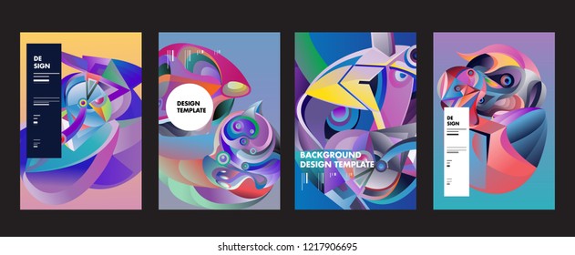 Vector Abstract Colorful Geometric and Curvy pattern background illustration. Set of Abstract Tribal Ethnic background for Cover, Poster, and print in Eps 10. 