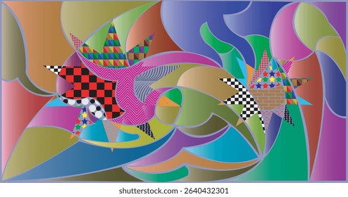 Vector Abstract Colorful Geometric and Curvy pattern background illustration. Abstract black strokes, Hand sketched Vector Pattern. Retro abstract pattern in geometric style. 
