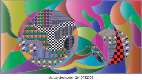 Vector Abstract Colorful Geometric and Curvy pattern background illustration. Abstract black strokes, Hand sketched Vector Pattern. Retro abstract pattern in geometric style. 