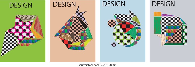 Vector Abstract Colorful Geometric and Curvy pattern background illustration. Set of Abstract Tribal Ethnic background for Cover, Poster,