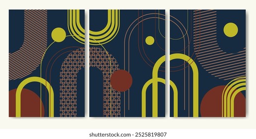 Vetor abstrato colorido minimalismo geométrico pôsteres. Arte 2d estética para decoração de casas