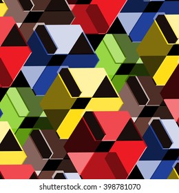 Vector abstract colorful geometric pattern with repeating shapes in shades of blue,red,green and yellow, modern background