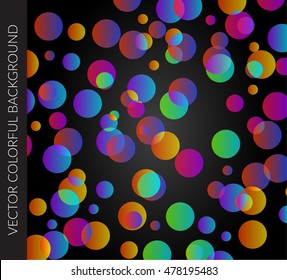 Vector abstract colorful glowing circles on dark background.