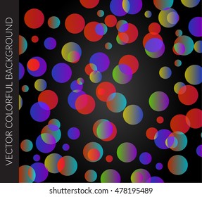 Vector abstract colorful glowing circles on dark background.