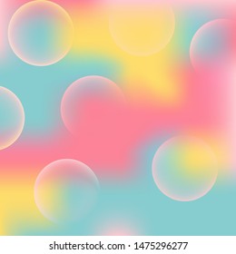 Vector abstract colorful gradient mesh background with bubbles in gentle pink, blue, yellow. 