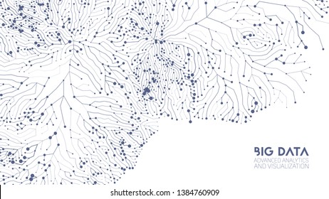 Vector abstract colorful graph big data information connection visualization. Social network, financial analysis of complex databases. Visual information complexity clarification. Intricate data cloud