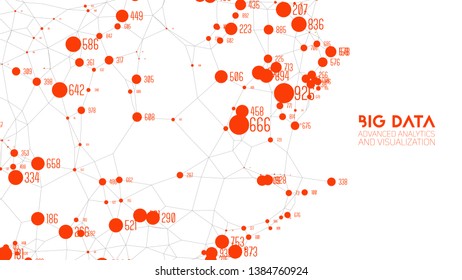Vector abstract colorful graph big data information connection visualization. Social network, financial analysis of complex databases. Visual information complexity clarification. Intricate data cloud