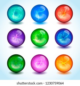 Vector abstract colorful icones set. Glossy round shapes.