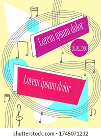 Vector abstrakte farbige Abbildung mit Plakatvorlage im Stil der 90er, 80er. Konzept der Musik und Konzerte.