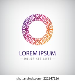 vector abstract colorful lace floral line ornamental round icon, logo isolated