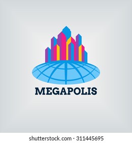 Vector abstract colorful megapolis, building composition sign, icon, logo isolated. Modern flat style.