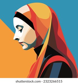 vector abstract colorful minimalist modern art of a beautiful nun portrait.