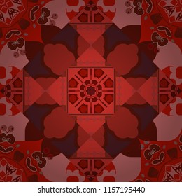 Vector abstract colorful painted kaleidoscopic graphic background. Seamless background pattern. Folk ethnic floral ornamental mandala in red, beige and neutral colors.