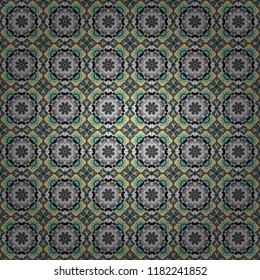 Vector abstract colorful painted kaleidoscopic graphic background. Seamless background pattern. Folk ethnic floral ornamental mandala in brown, blue and gray colors.