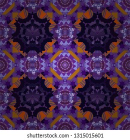 Vector abstract colorful painted kaleidoscopic graphic background. Seamless background pattern. Folk ethnic floral ornamental mandala in violet, black and purple colors.