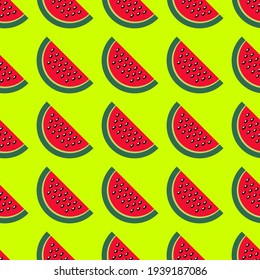 Vector abstract colorful pattern with watermelon slices. Yellow green and red colors.