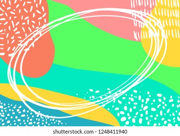 Vector abstract colorful pop art pattern background. Geometric design with liquid splash overlay shapes in trendy Memphis style for your flyers, banners, posters, cards, cover, advertising