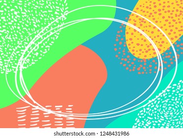 Vector abstract colorful pop art pattern background. Geometric design with liquid splash overlay shapes in trendy Memphis style for your flyers, banners, posters, cards, cover, advertising