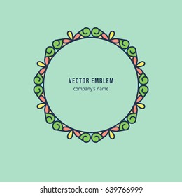 Vector abstract colorful round floral monogram. Design template for packaging, cosmetics, invitations and banners