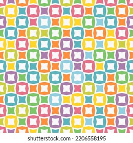 Vector abstract colorful seamless pattern. Stylish multicolor background. Simple geometric ornament with squares, floral silhouettes, tiles. Modern decorative graphic texture. Funky design for kids