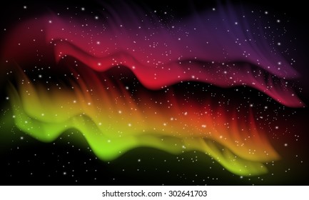 Vector abstract, colorful space background with imitation aurora and stars
