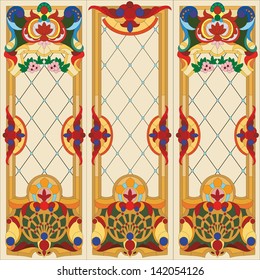 Vector abstract colorful stained glass window in the door and window