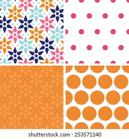 Vector abstract colorful stars set of four marching repeat patterns backgrounds