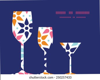 Vector abstract colorful stars three wine glasses silhouettes pattern frame