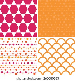 Vector Abstract Colorful Stripes and Shapes Set of Four Marching Repeating Patterns