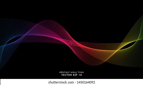 Vector abstract of colorful wave lines that flow isolated on a black background for design elements in the concept of technology, music , etc