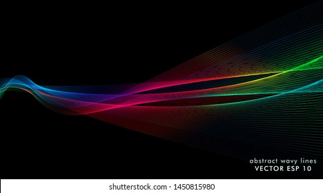 Vector abstract of colorful wave lines that flow isolated on a black background for design elements in the concept of technology, music , etc