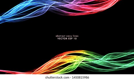 Vector abstract of colorful wave lines that flow isolated on a black background for design elements in the concept of technology, music , etc